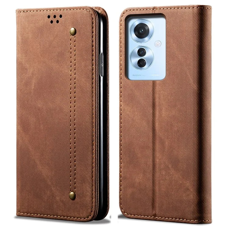 For Oppo Reno11 F 5G / F25 Pro 5G Magnetic Phone Case Jeans Cloth Texture Stand View Cover