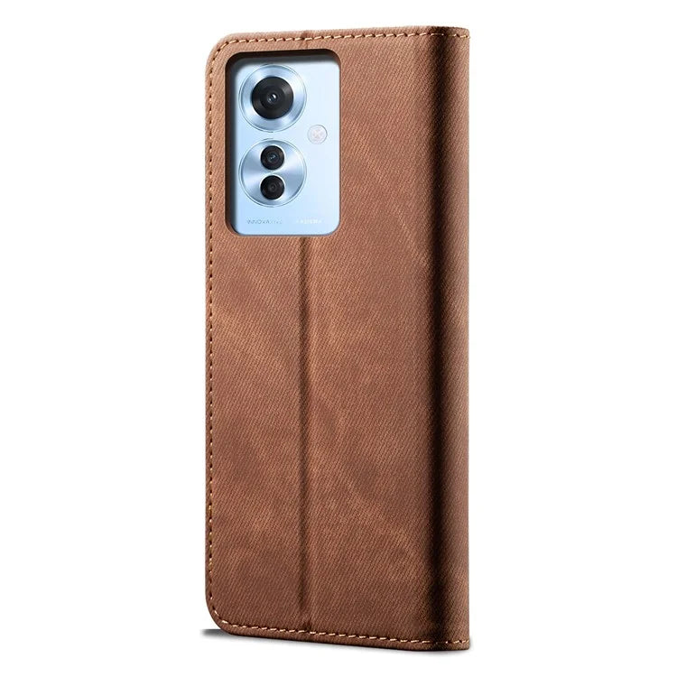For Oppo Reno11 F 5G / F25 Pro 5G Magnetic Phone Case Jeans Cloth Texture Stand View Cover