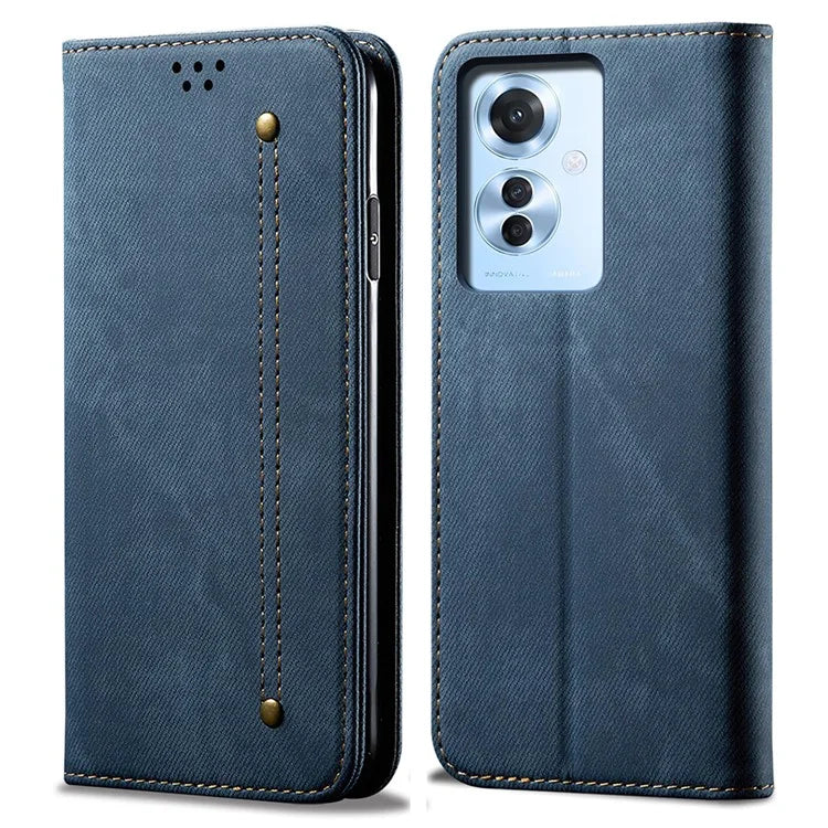 For Oppo Reno11 F 5G / F25 Pro 5G Magnetic Phone Case Jeans Cloth Texture Stand View Cover