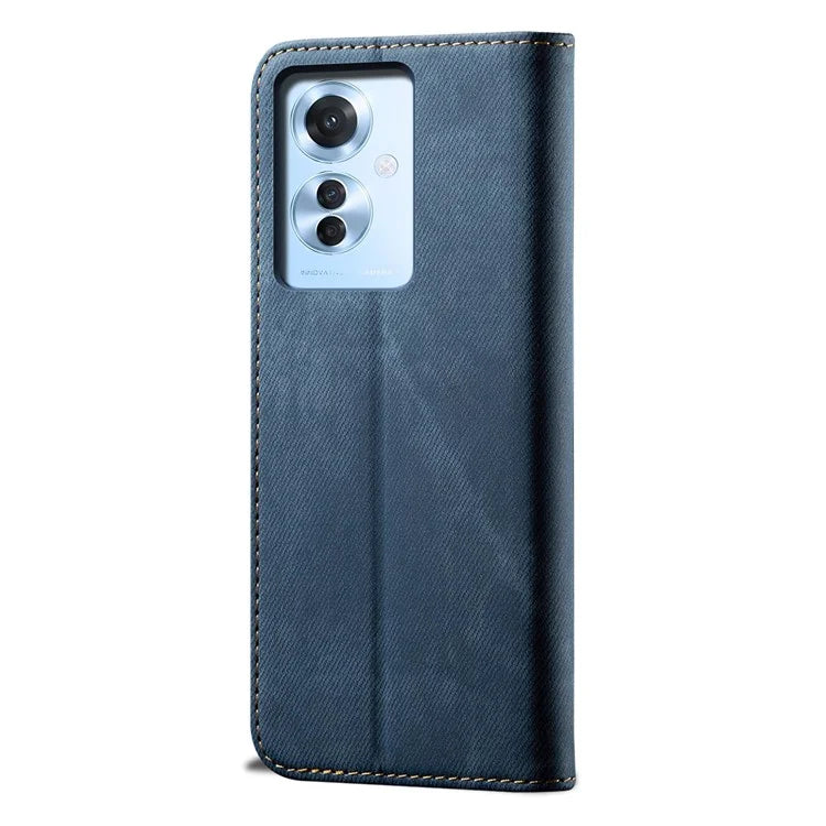 For Oppo Reno11 F 5G / F25 Pro 5G Magnetic Phone Case Jeans Cloth Texture Stand View Cover