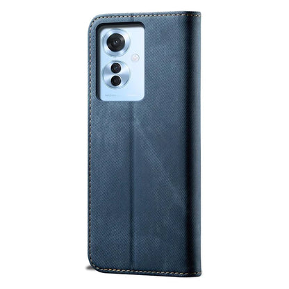 For Oppo Reno11 F 5G / F25 Pro 5G Magnetic Phone Case Jeans Cloth Texture Stand View Cover