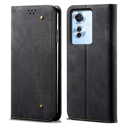 For Oppo Reno11 F 5G / F25 Pro 5G Magnetic Phone Case Jeans Cloth Texture Stand View Cover