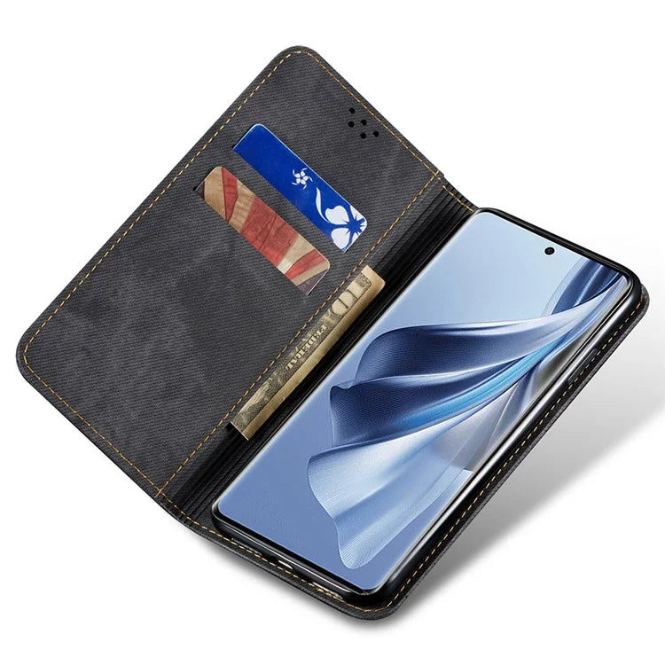 For Oppo Reno11 F 5G / F25 Pro 5G Magnetic Phone Case Jeans Cloth Texture Stand View Cover