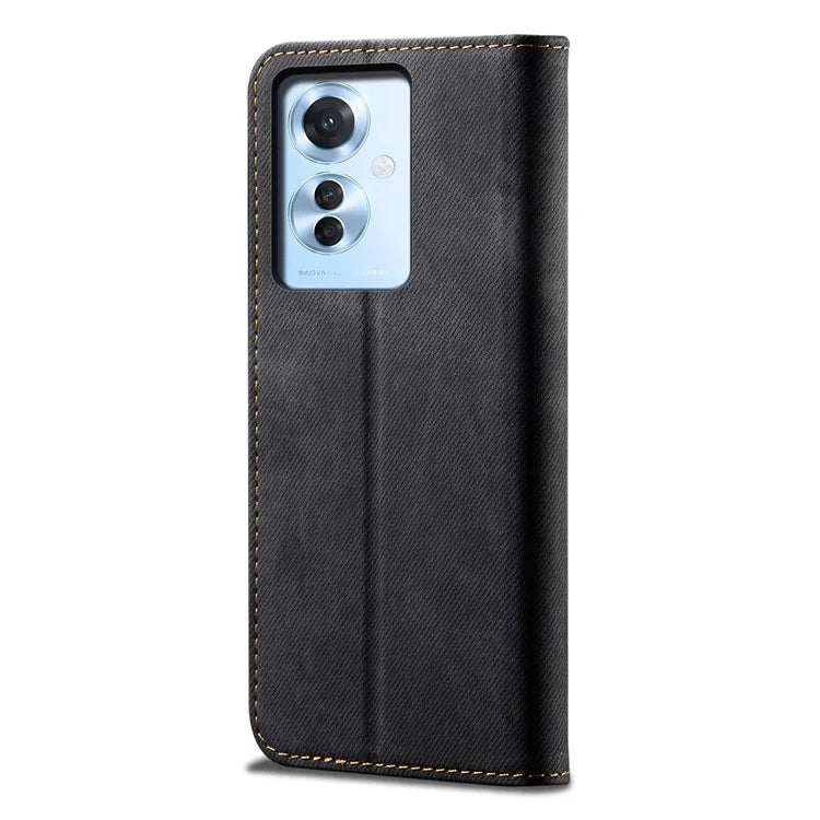 For Oppo Reno11 F 5G / F25 Pro 5G Magnetic Phone Case Jeans Cloth Texture Stand View Cover