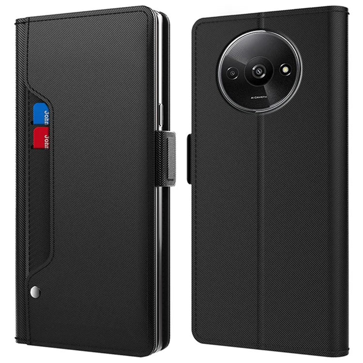 For Xiaomi Redmi A3 Leather Case PU+TPU Phone Flip Cover Mirror Design Card Holder Phone Shell with Stand