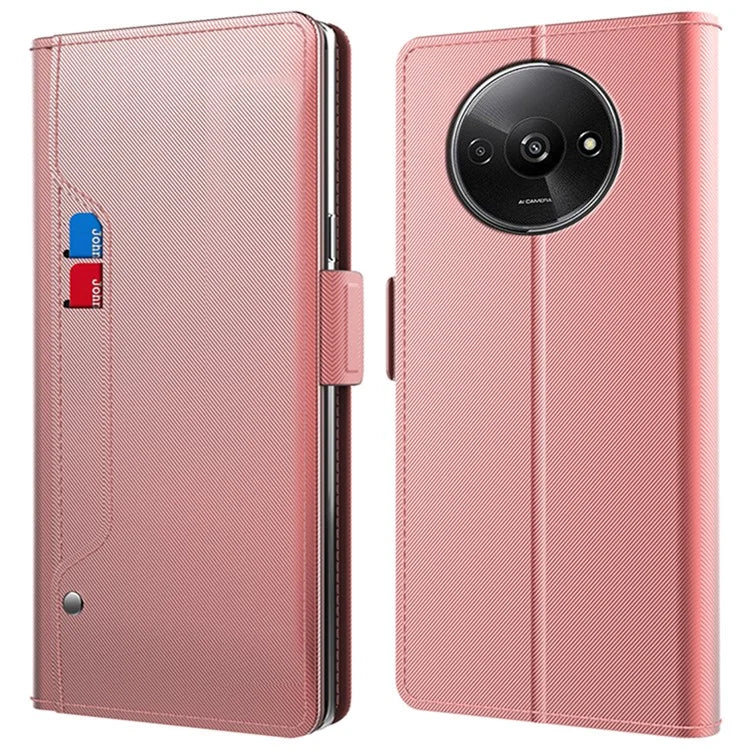 For Xiaomi Redmi A3 Leather Case PU+TPU Phone Flip Cover Mirror Design Card Holder Phone Shell with Stand
