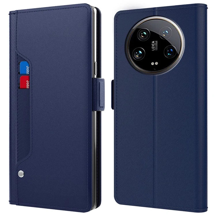 For Xiaomi 14 Ultra Leather Phone Case Magnetic Phone Cover With Mirror PU+TPU Wallet Stand Cover