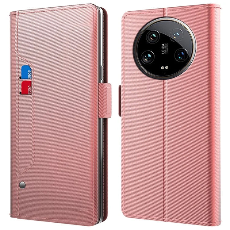 For Xiaomi 14 Ultra Leather Phone Case Magnetic Phone Cover With Mirror PU+TPU Wallet Stand Cover