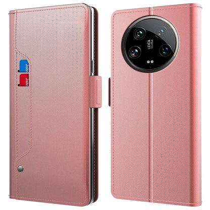 For Xiaomi 14 Ultra Leather Phone Case Magnetic Phone Cover With Mirror PU+TPU Wallet Stand Cover