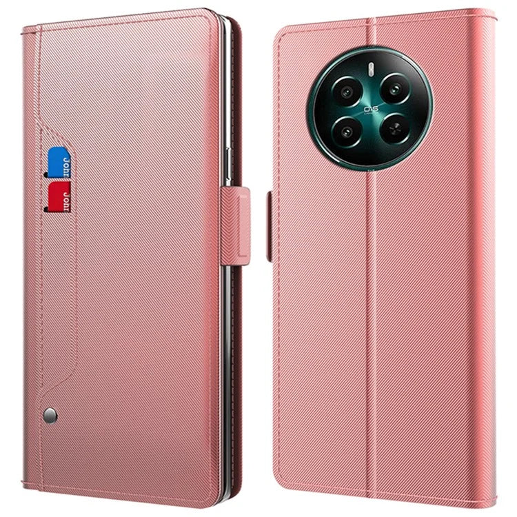 For Realme 12+ 5G Phone Case Mirror Design Anti-Scratch Leather Flip Cover