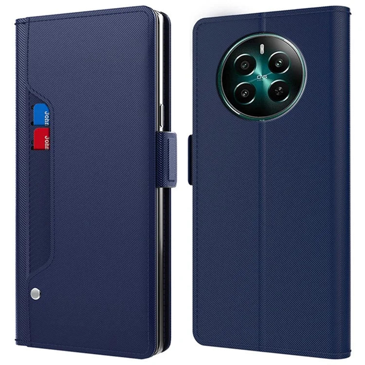 For Realme 12+ 5G Phone Case Mirror Design Anti-Scratch Leather Flip Cover