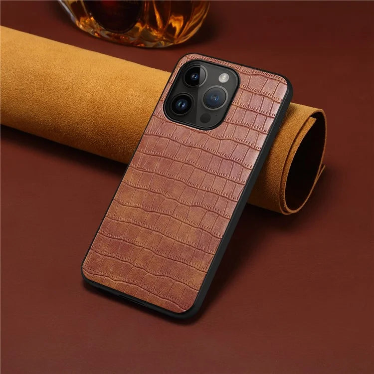 For iPhone 14 Pro Cell Phone Cases Leather+PC+TPU Bump Proof Cover with Crocodile Texture