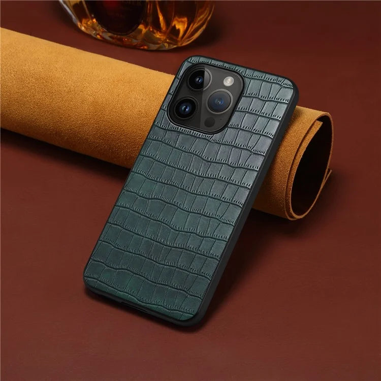 For iPhone 14 Pro Cell Phone Cases Leather+PC+TPU Bump Proof Cover with Crocodile Texture