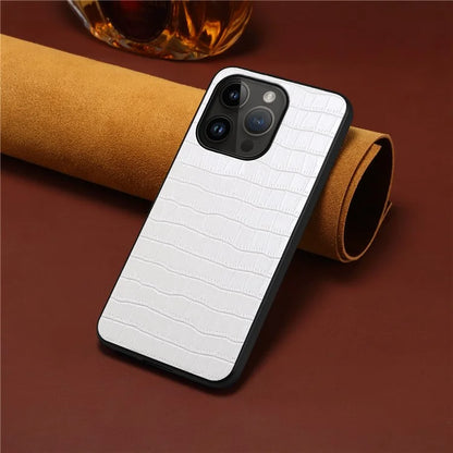 For iPhone 14 Pro Cell Phone Cases Leather+PC+TPU Bump Proof Cover with Crocodile Texture
