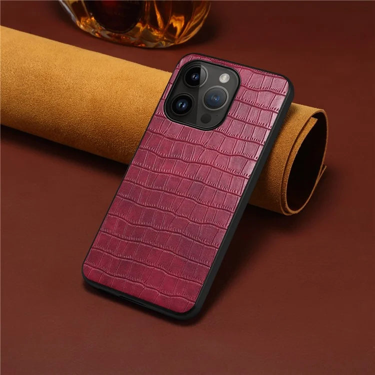 For iPhone 14 Pro Cell Phone Cases Leather+PC+TPU Bump Proof Cover with Crocodile Texture