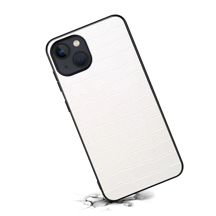 For iPhone 14 Cell Phone Cases Leather Coated PC+TPU Crocodile Texture Shell