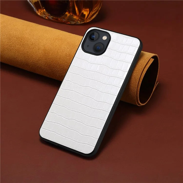 For iPhone 14 Cell Phone Cases Leather Coated PC+TPU Crocodile Texture Shell