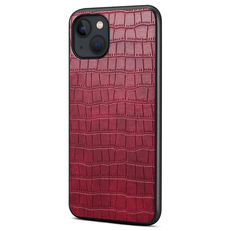 For iPhone 14 Cell Phone Cases Leather Coated PC+TPU Crocodile Texture Shell