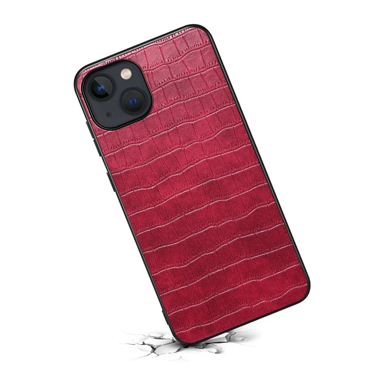 For iPhone 14 Cell Phone Cases Leather Coated PC+TPU Crocodile Texture Shell