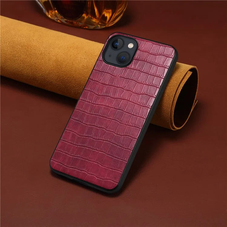 For iPhone 14 Cell Phone Cases Leather Coated PC+TPU Crocodile Texture Shell