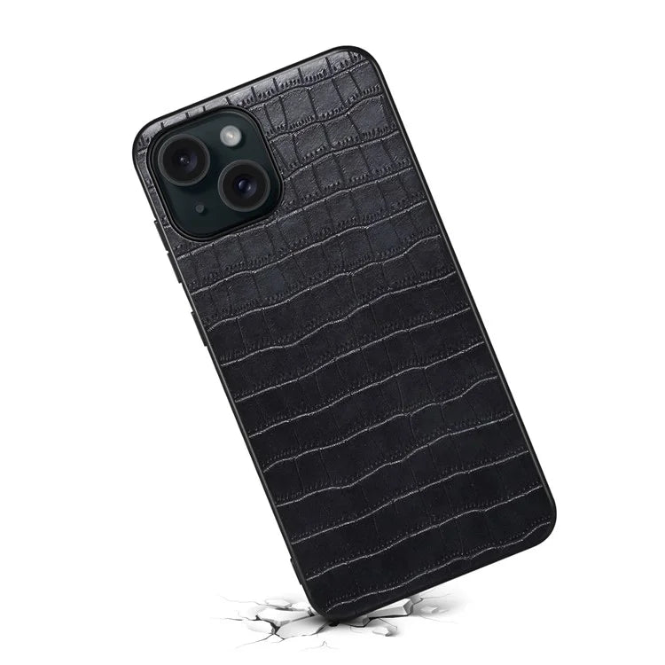 For iPhone 15 Case Leather Coated PC+TPU Shockproof Phone Shell