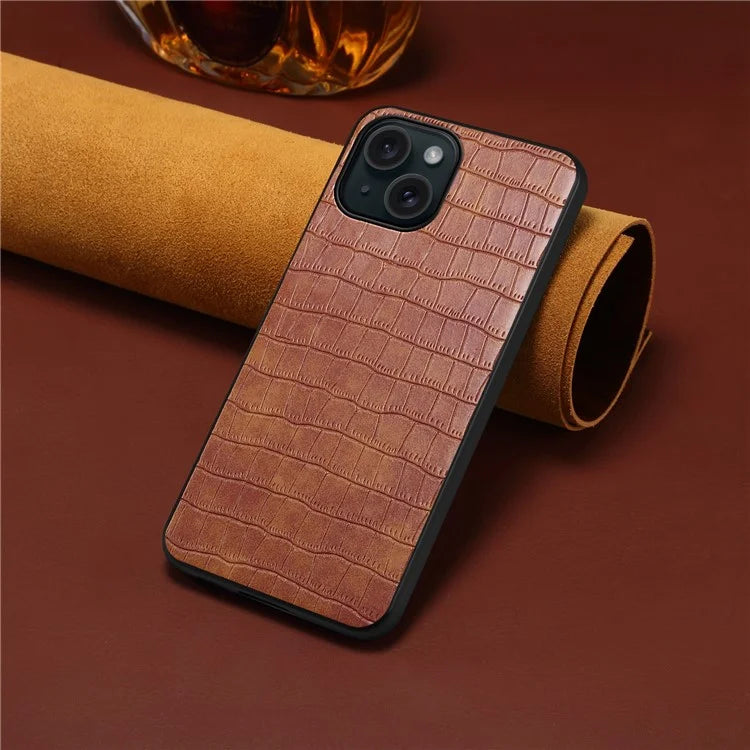 For iPhone 15 Case Leather Coated PC+TPU Shockproof Phone Shell