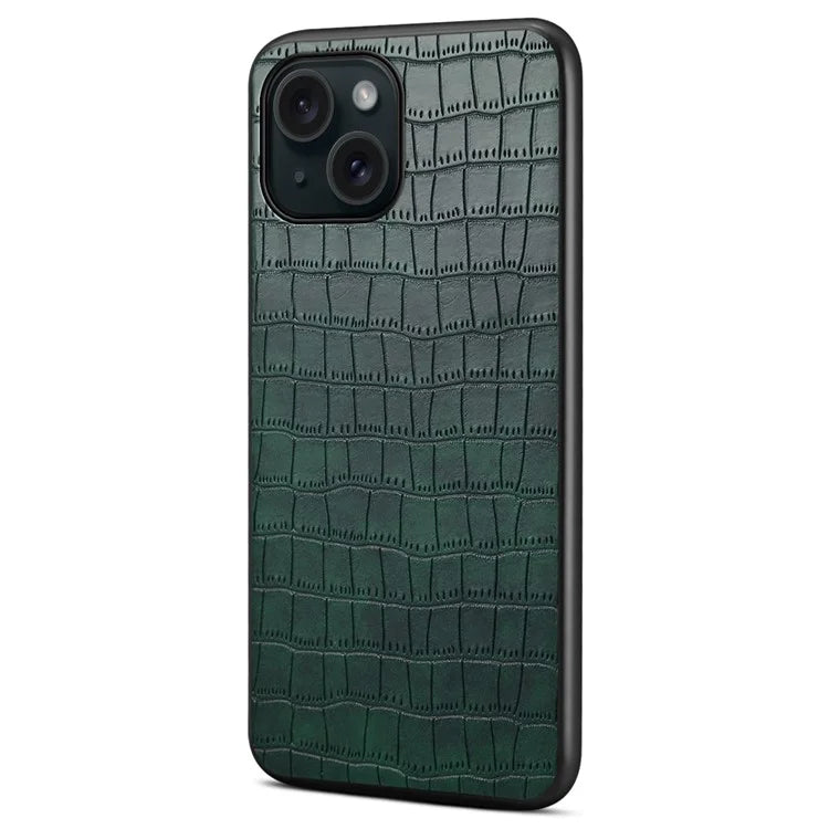 For iPhone 15 Case Leather Coated PC+TPU Shockproof Phone Shell