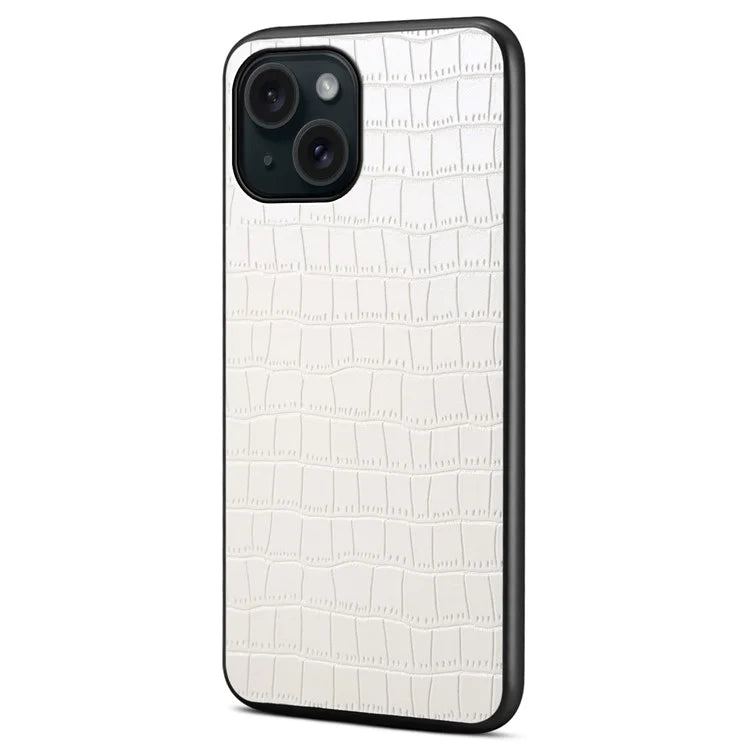 For iPhone 15 Case Leather Coated PC+TPU Shockproof Phone Shell