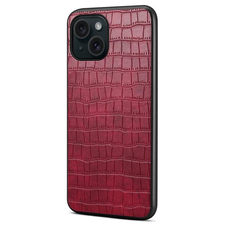 For iPhone 15 Case Leather Coated PC+TPU Shockproof Phone Shell