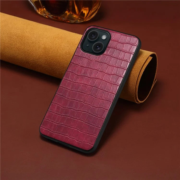For iPhone 15 Case Leather Coated PC+TPU Shockproof Phone Shell