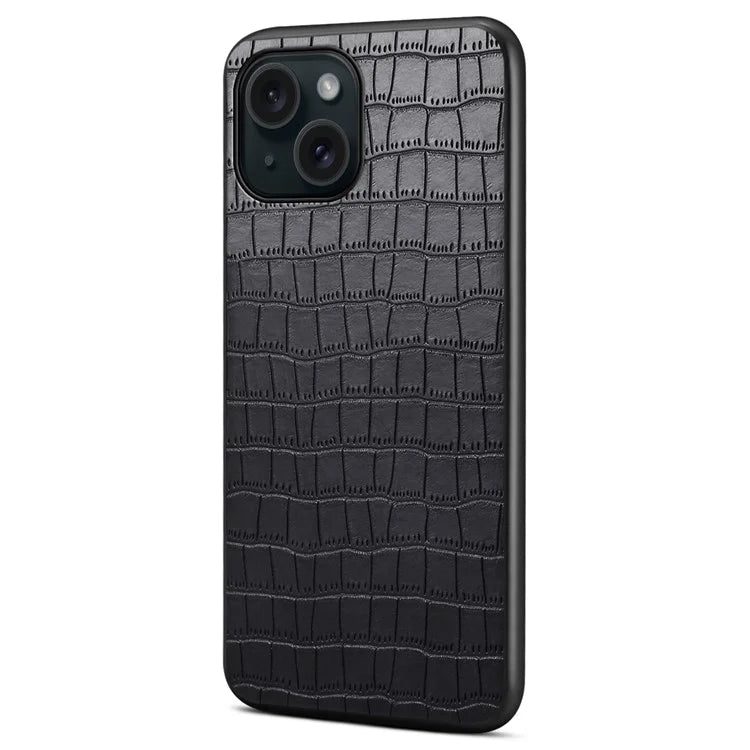For iPhone 15 Plus Cases Leather Coated PC+TPU Drop-resistant Phone Back Shell