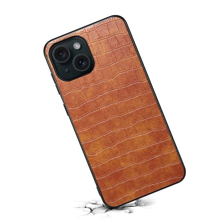 For iPhone 15 Plus Cases Leather Coated PC+TPU Drop-resistant Phone Back Shell