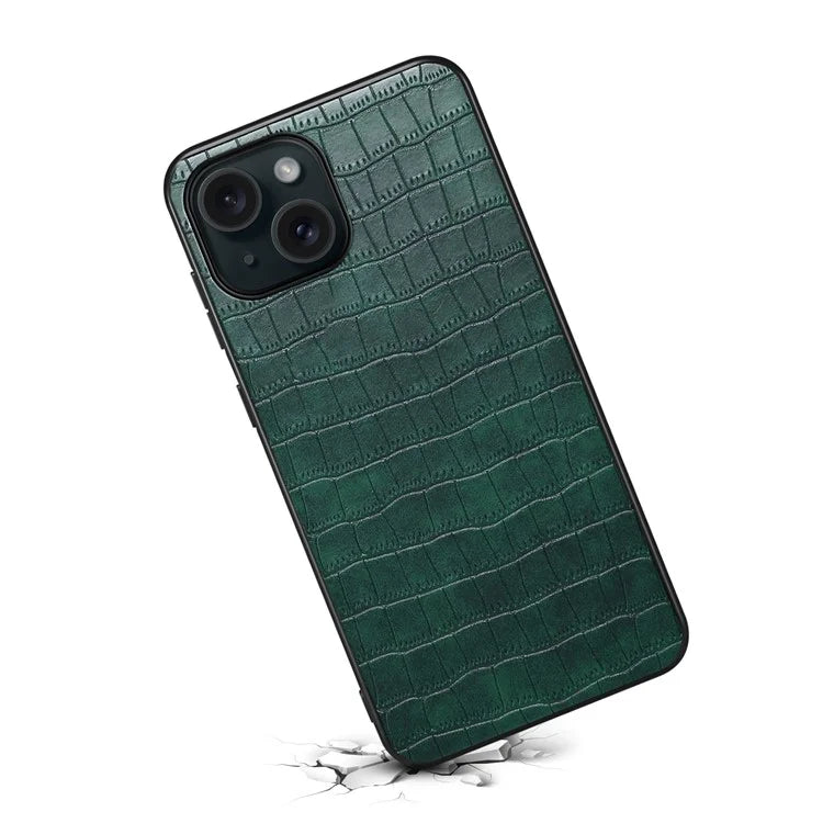 For iPhone 15 Plus Cases Leather Coated PC+TPU Drop-resistant Phone Back Shell