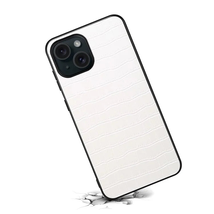 For iPhone 15 Plus Cases Leather Coated PC+TPU Drop-resistant Phone Back Shell