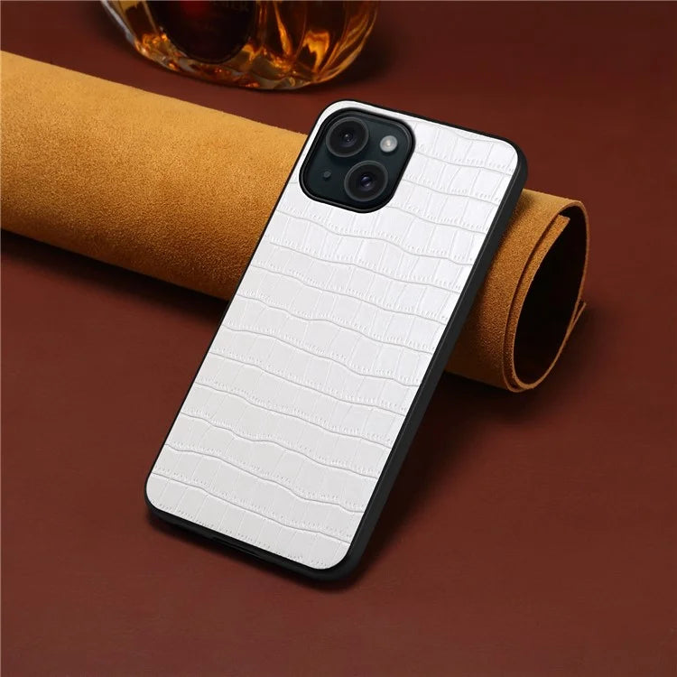 For iPhone 15 Plus Cases Leather Coated PC+TPU Drop-resistant Phone Back Shell