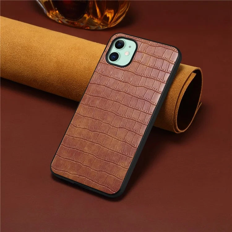 For iPhone 11 Shockproof Case PU+PC+TPU Phone Cover with Crocodile Texture