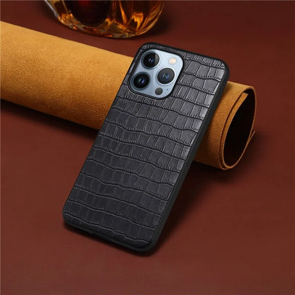 For iPhone 13 Pro 6.1 inch Case Crocodile Texture PU Leather Coated PC+TPU Drop-resistant Protective Cover