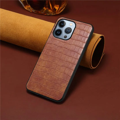 For iPhone 13 Pro 6.1 inch Case Crocodile Texture PU Leather Coated PC+TPU Drop-resistant Protective Cover