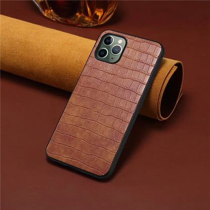For iPhone 11 Pro Shockproof Case PU+PC+TPU Crocodile Textured Phone Back Protector