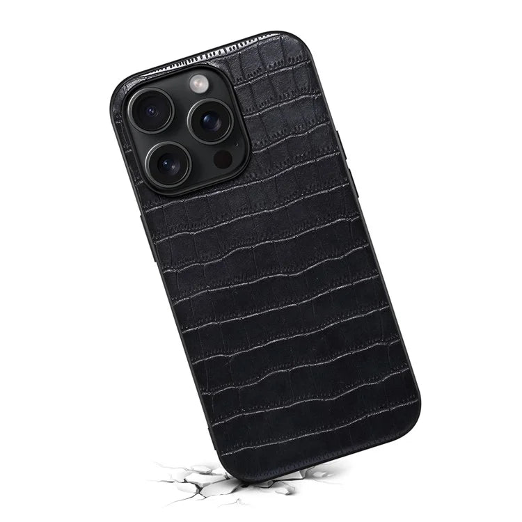 For iPhone 13 Pro Max Case Crocodile Textured Leather Covered Hybrid Slim Phone Case
