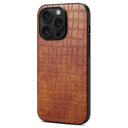 For iPhone 13 Pro Max Case Crocodile Textured Leather Covered Hybrid Slim Phone Case