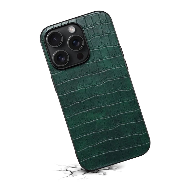 For iPhone 13 Pro Max Case Crocodile Textured Leather Covered Hybrid Slim Phone Case