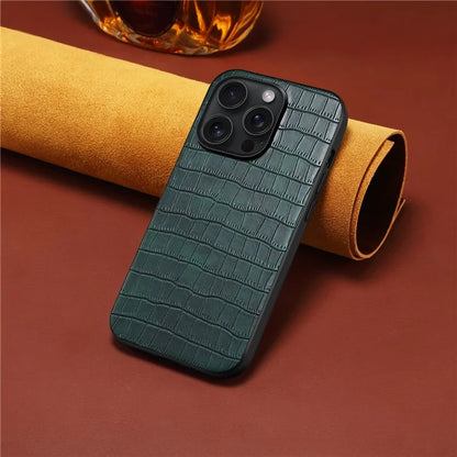 For iPhone 13 Pro Max Case Crocodile Textured Leather Covered Hybrid Slim Phone Case