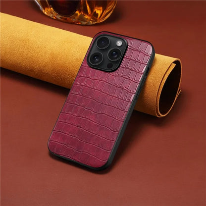 For iPhone 13 Pro Max Case Crocodile Textured Leather Covered Hybrid Slim Phone Case
