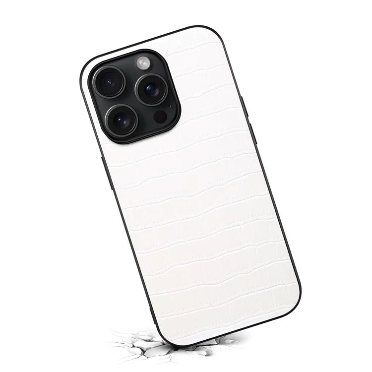 For iPhone 13 Pro Max Case Crocodile Textured Leather Covered Hybrid Slim Phone Case