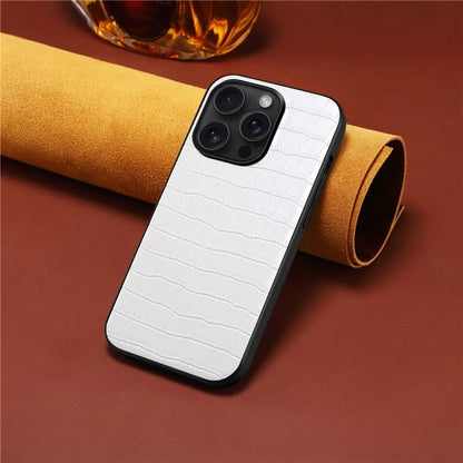 For iPhone 13 Pro Max Case Crocodile Textured Leather Covered Hybrid Slim Phone Case