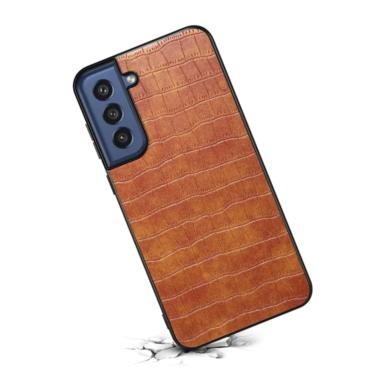 For Samsung Galaxy S21 FE 5G Cases Crocodile Textured Leather Covered Hybrid Phone Case