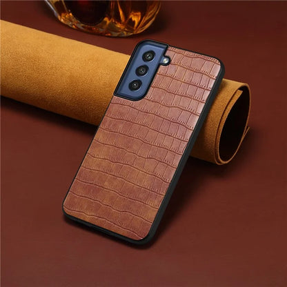 For Samsung Galaxy S21 FE 5G Cases Crocodile Textured Leather Covered Hybrid Phone Case