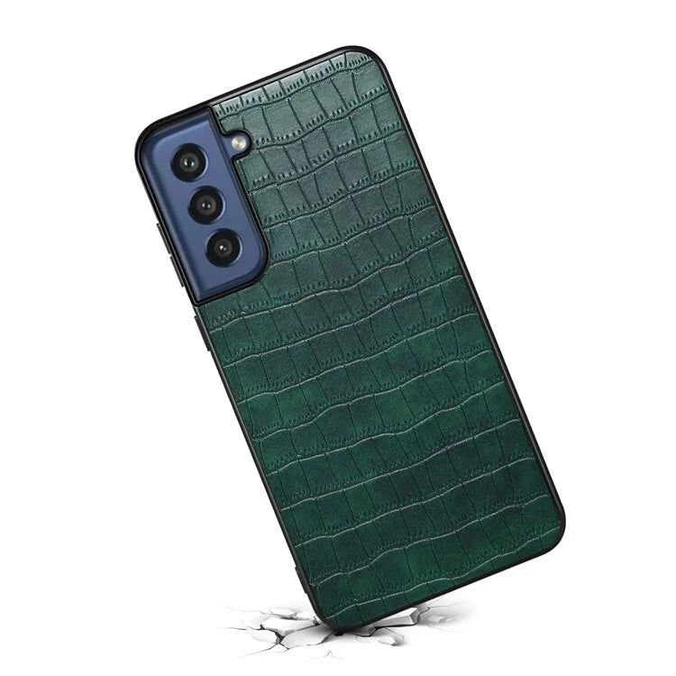 For Samsung Galaxy S21 FE 5G Cases Crocodile Textured Leather Covered Hybrid Phone Case