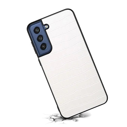 For Samsung Galaxy S21 FE 5G Cases Crocodile Textured Leather Covered Hybrid Phone Case